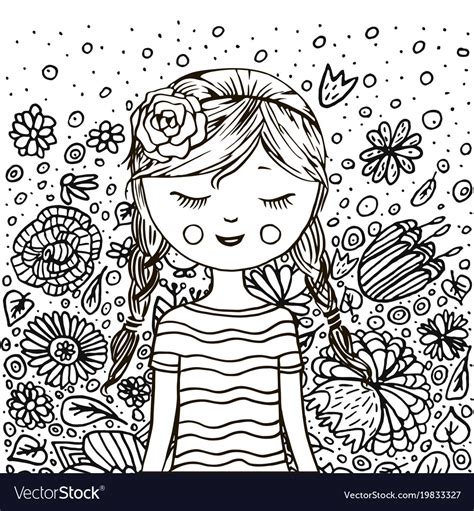 cute  girl pattern doodle coloring book vector image