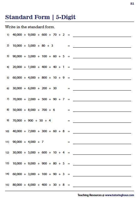 writing  digit numbers  standard form worksheets  grade math