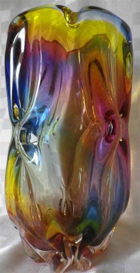 Vintage Retro Unusual Large Heavy Rainbow Art Glass Murano Vase C