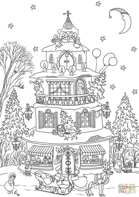 christmas house coloring page  printable coloring pages