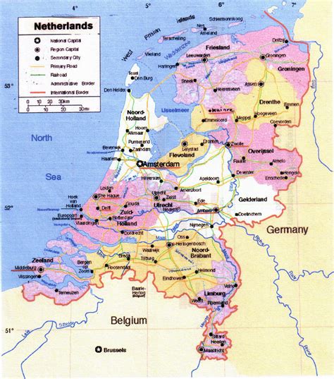 large political  administrative map  netherlands netherlands europe mapsland maps