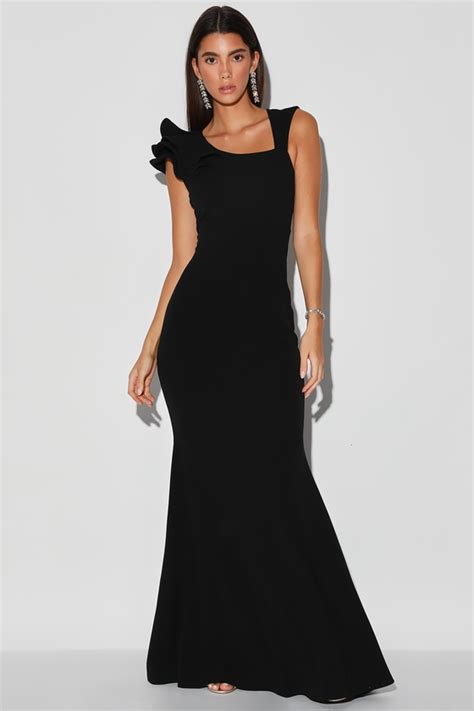 lovely black dress maxi dress ruffled mermaid dress lulus