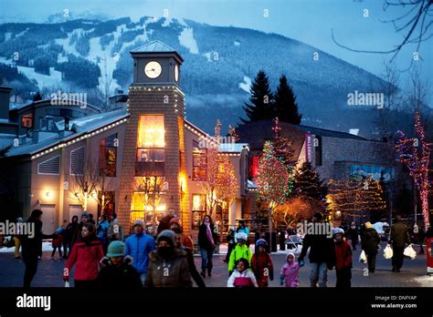 christmas lights   whistler village whistler bc canada stock