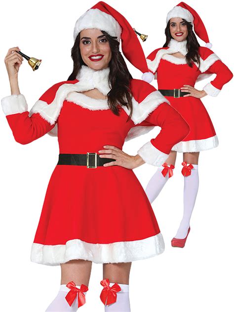 Ladies Mrs Claus Miss Santa Costume Father Christmas Fancy Dress Womens