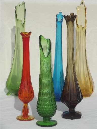 Mid Century Modern Vintage Art Glass Vase Lot Tall Vases In Retro