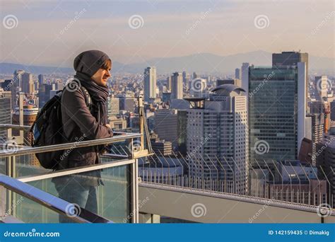 european tourists shooting panoramic view   city  phone editorial image image