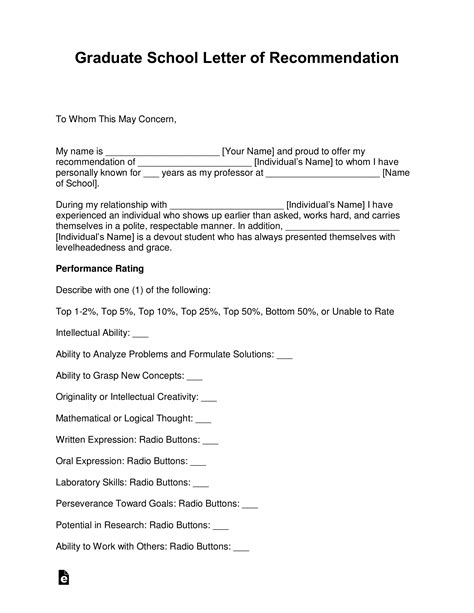 graduate school letter  recommendation template  samples