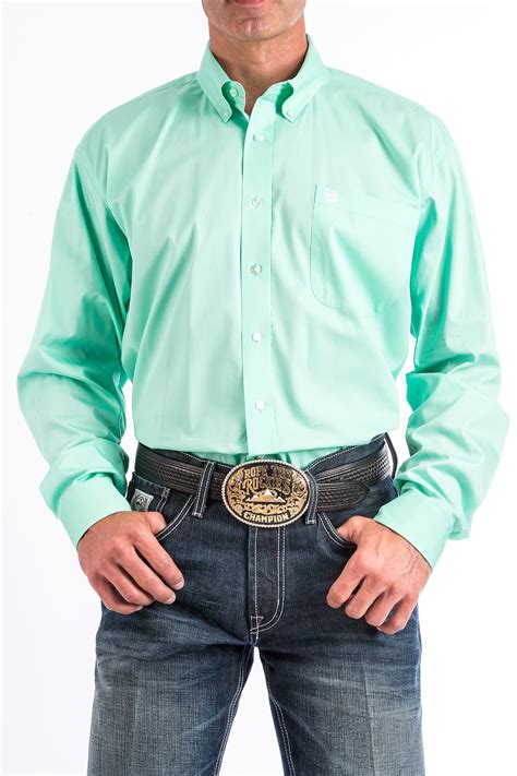 cinch jeans mens solid mint green button  western shirt