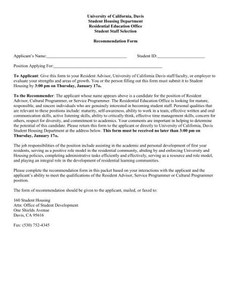 sample recommendation letter  resident assistant classles democracy
