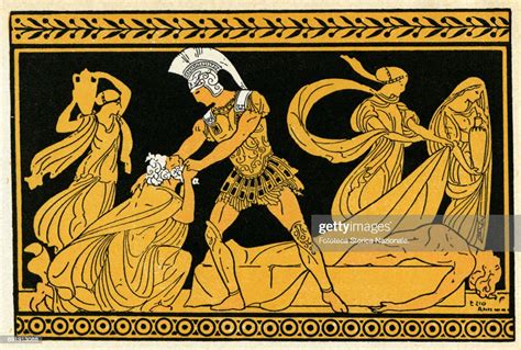 illustration shows priam king  troy   begs achilles  leave