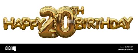 Happy 20th Birthday Gold Foil Balloon Greeting Background 3d Rendering