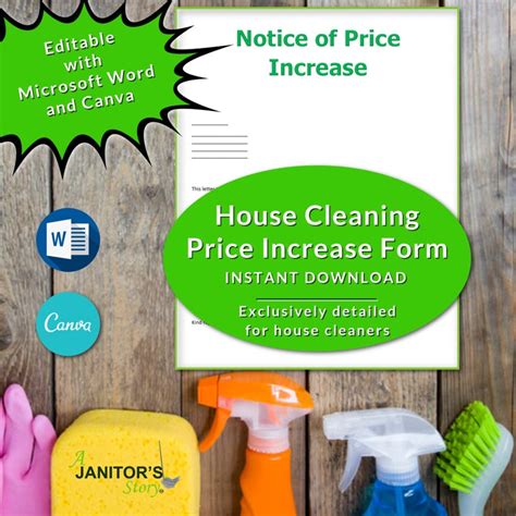 housecleaning business price increase notice letter editable etsy