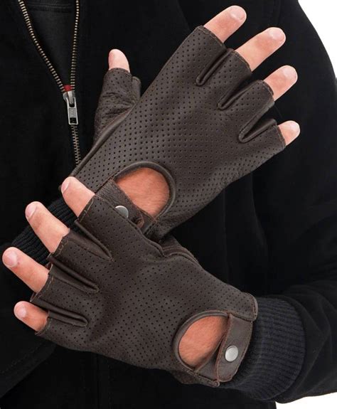 dark brown leather gloves fingerless gloves