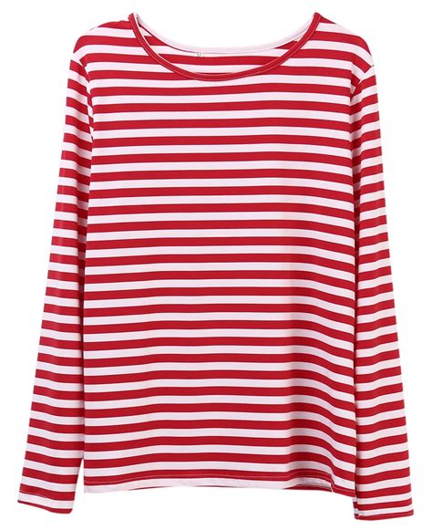 Women Red Striped T Shirt Long Sleeve Tees In T Shirts From Women S