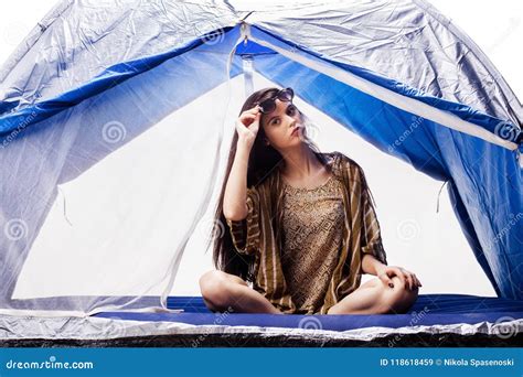 girl inside a tent stock image image of campsite camp 118618459