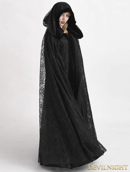 black gothic long hooded cape  women devilnightcouk