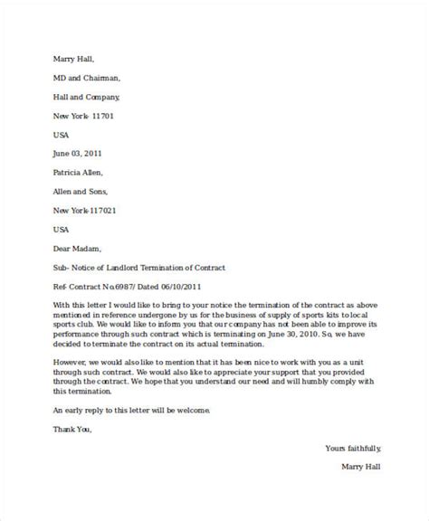 sample lease termination letter  landlord early collection letter