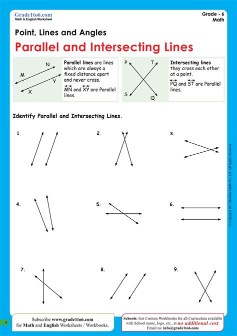 parallel  intersecting lines worksheets gradeto