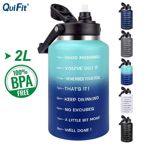 quifit  stainless steel water bottle  gallon motivational time marker wide mouth