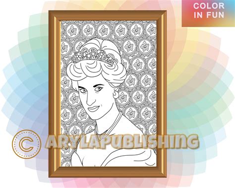 princess diana coloring page printable colouring page adult etsy
