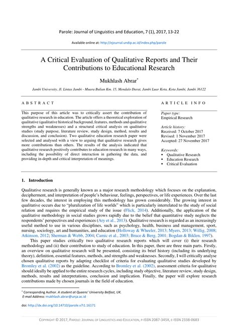 critical evaluation  qualitative reports