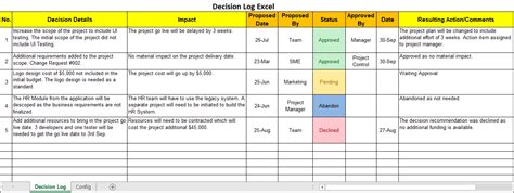 decision log excel template excel templates excel project