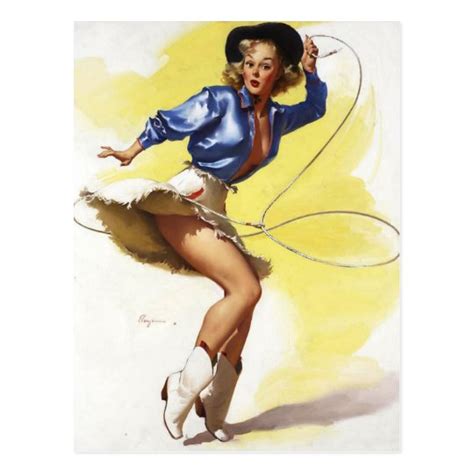 Vintage Western Cowgirl Pin Up Girl Postcard