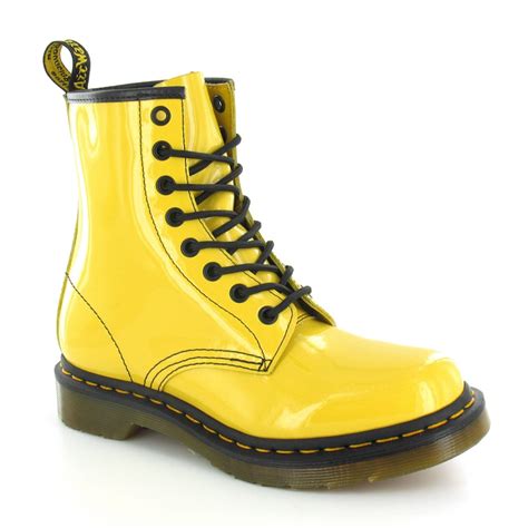 womens dr martens smooth  eye patent leather boots yellow shoes  size  ebay