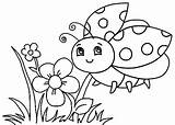 Ladybug Flower Coloring Flying Around Beautiful sketch template