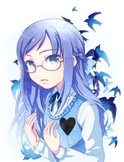 Anime Girl Blue Hair Glasses