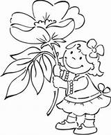 Coloring Girl Flowers Print Pages Spring Windflower Printable Kids Flower Girls Little sketch template