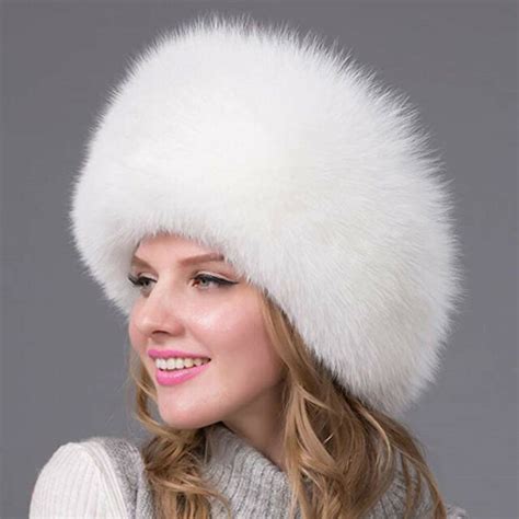 Brand Fox Fur Sheepskin Leather Hat White Russian Ushanka Cossack