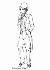 Gentleman Coloring Color Hat Elegant Man Cravat Regency Waistcoat Breeches Coat sketch template