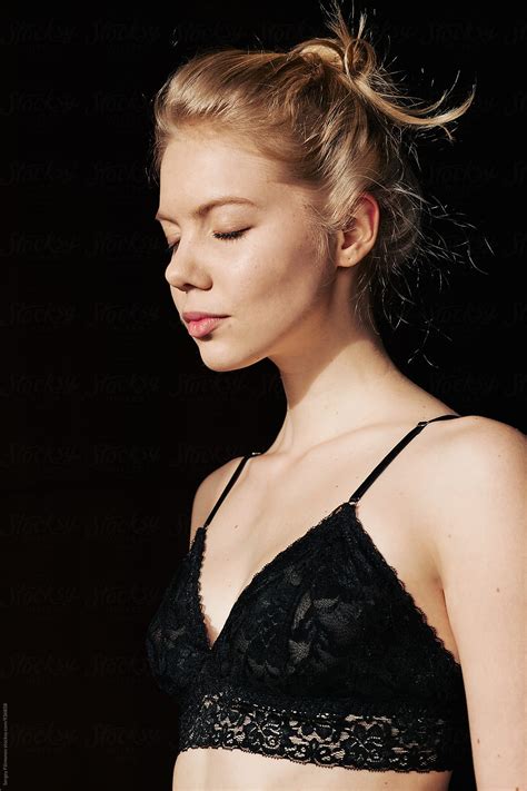 Portrait Of A Beautiful Young Blonde Girl In Black Bra By Stocksy