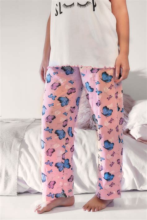 pink butterfly print pyjama bottoms plus size 16 to 36