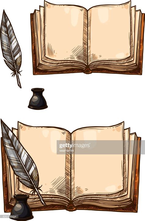 books  ink quill feather   inkwell vector isolated