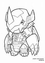 Digimon Wargreymon Chibi Dibujos Crests Colorear Kevinraganit Lineart sketch template