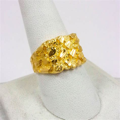 solid  yellow gold large mens diamond cut nugget ring size   jahda jewelry