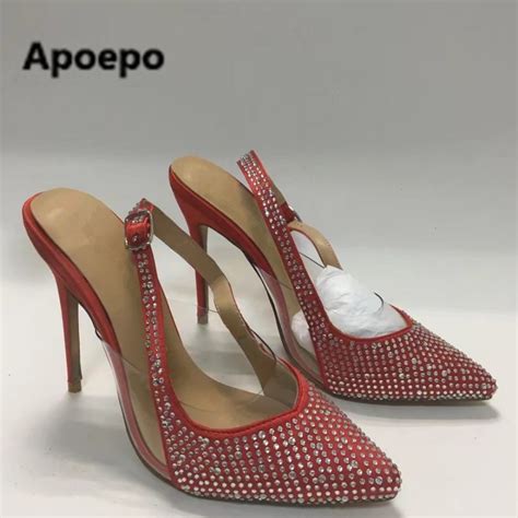 bling bling red shoes women fashion crystal polka dot summer pumps sexy