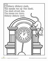 Hickory Dock Dickory Worksheets Nursery Coloring Printable Rhyme Time Clock Printables Rhymes Pages Preschool Mouse Worksheet Animals Kids Classic Sheets sketch template