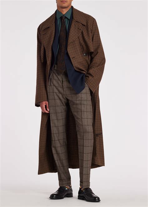 brown wool gingham trench coat