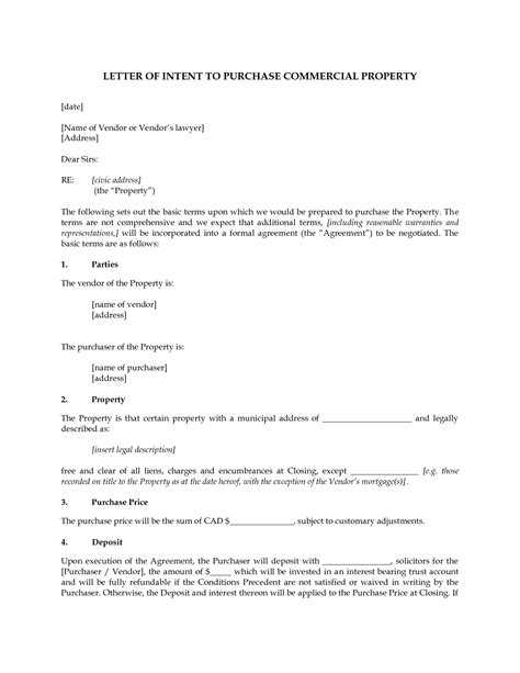 commercial real estate lease letter  intent template examples