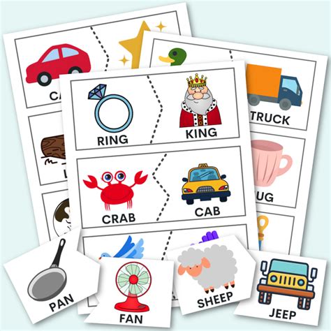 printable rhyming word picture cards printable form templates