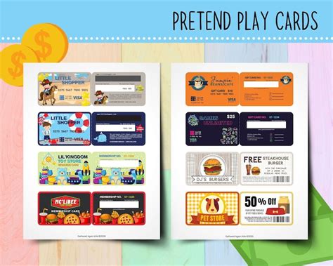 pretend play cards  kids fake credit cards  kids play money