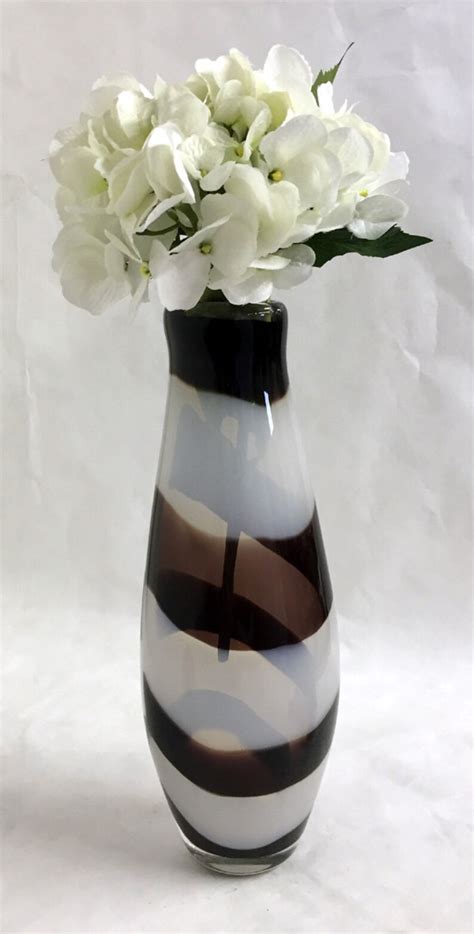 Black And White Blown Glass Vase Wide Stripes Perfect Etsy