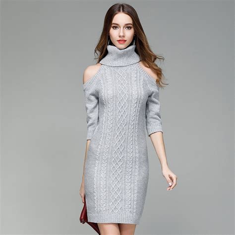 knitted dresses women robe hiver autumn winter sweater turtleneck