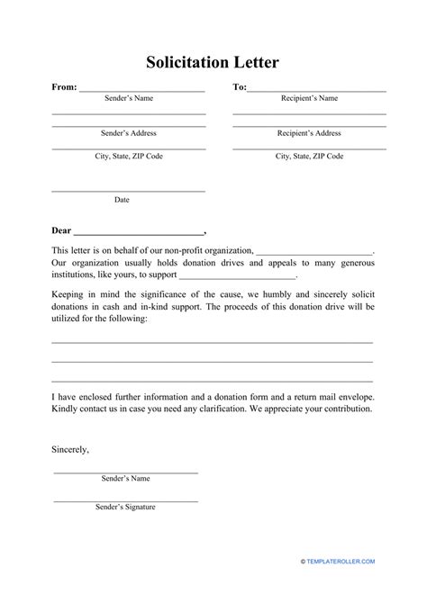 solicitation letter template  printable  templateroller