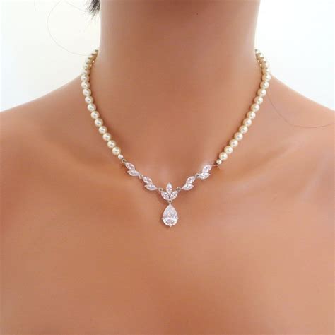 wedding necklace  earring set crystal drop earrings bridal jewelry pearl bridal necklace