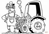 Tractor Farmer Cartoon Coloring His Drawing Tractors Pages Printable Line sketch template
