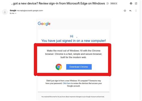 gmail recommends chrome  microsoft edge users togoogle